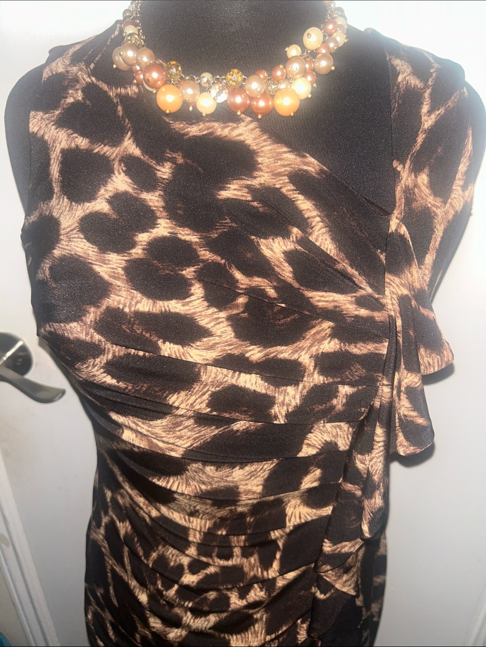 Enfocus Studio Women's Brown and Cream Leopard Print Sleeveless Dress sz 8